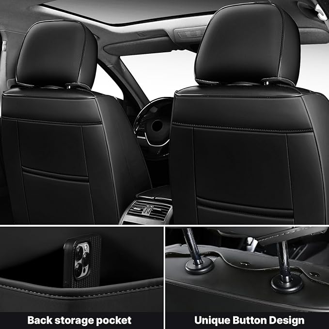 Car Seat Covers,Waterproof PU Leather Automotive Seat Covers Full Set for Cars SUV Truck Sedan,Universal Anti-Slip Seat Protector Breathable Seat Cover (5 Seat-Headrest,Creamy White)