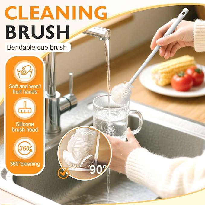 360° Flexible Silicone Bottle Brush with Long Handle,2025 New Multifunction Cleaning Foldable Cleaning Tool,Soft Bristle Silicone Cup Brush for Narrow Neck Bottles,Water Bottles (Blue B/1pcs)
