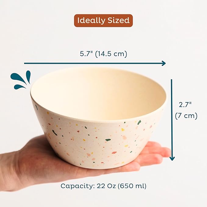 Nook Theory 4 Pack Bamboo Bowls - 22 Oz Reusable Bowl, Dishwasher Safe - Not Microwavable Bamboo Dishes (Vroom)