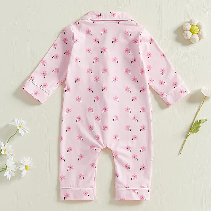 Balaflyie Baby Girl Button Down Pajamas Romper One-Piece Jumpsuit Long Sleeve Sleeper Infant Sleepwear