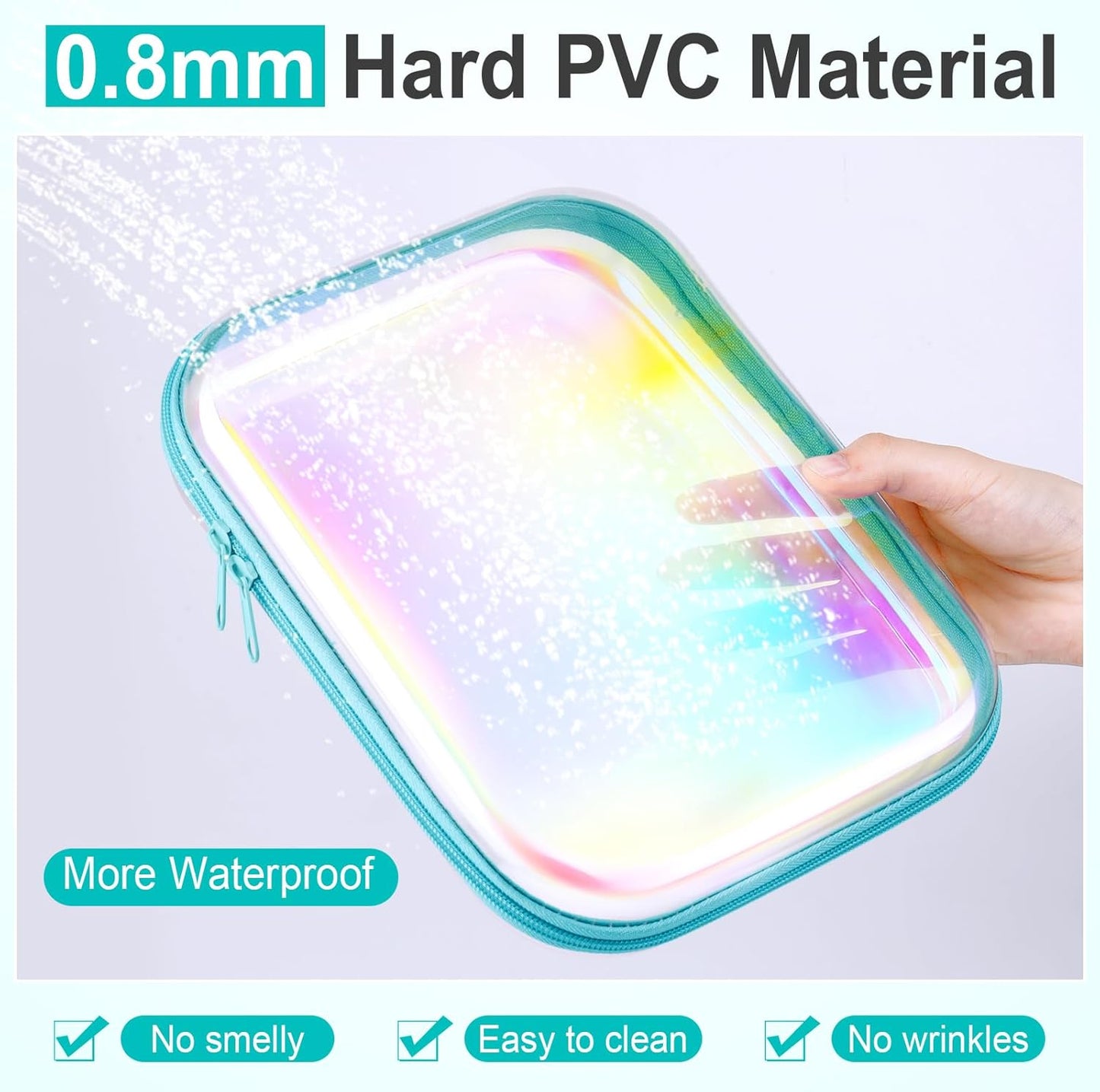 Sanwuta 6 Pcs Clear Hard Zipper Case Pencil Pouches Hard Plastic Zipper Pouches Makeup Bag Transparent Cases for Snacks Plastic Storage Organizer Box for Travel(Holographic,9.84 x 7.87 x 2 Inch)