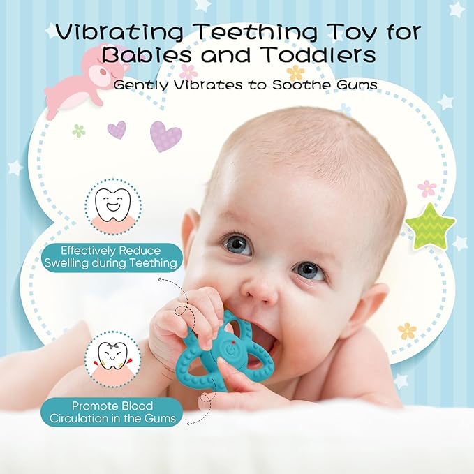 Vibrating Sensory Chew Toy, Teether Teething Toys for Baby 6-18 Months, Sensory Toys for Kids with Autism&Toddler Travel Essential - 3X Vibration Settings, Gifts for Boys Girls