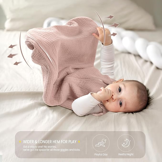 lulumoon Sleep Sack Muslin for Baby: Cotton Wearable Blanket - Soft Lightweight Ideal for Nursery Lounge Nighttime Naptime (1, sanddaisy, XS)