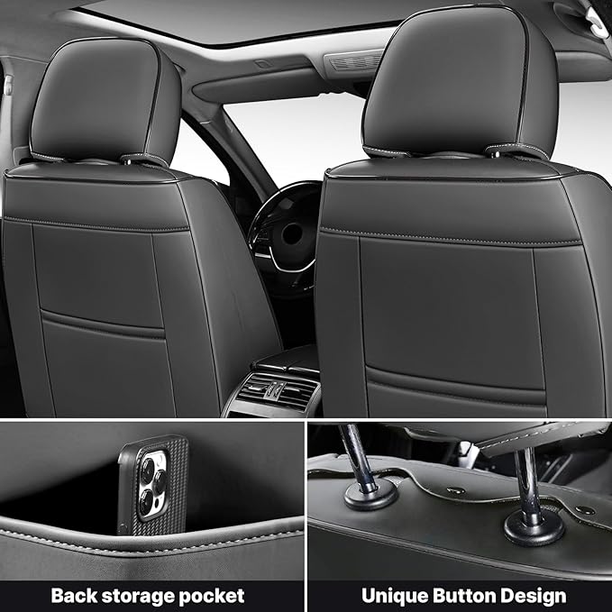 Car Seat Covers Full Coverage Seat Cover Premium Waterproof Faux Leather Cushion Universal Accessories Fit SUV Sedan Automotive Vehicle Auto Interior Seat Protector Full Set(2 Seat,Black&Gray)