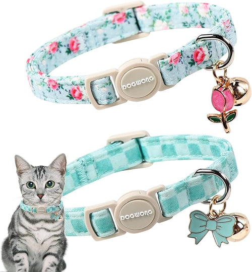 2 Pack Green Flower Cat Collars Breakaway by DOGWONG