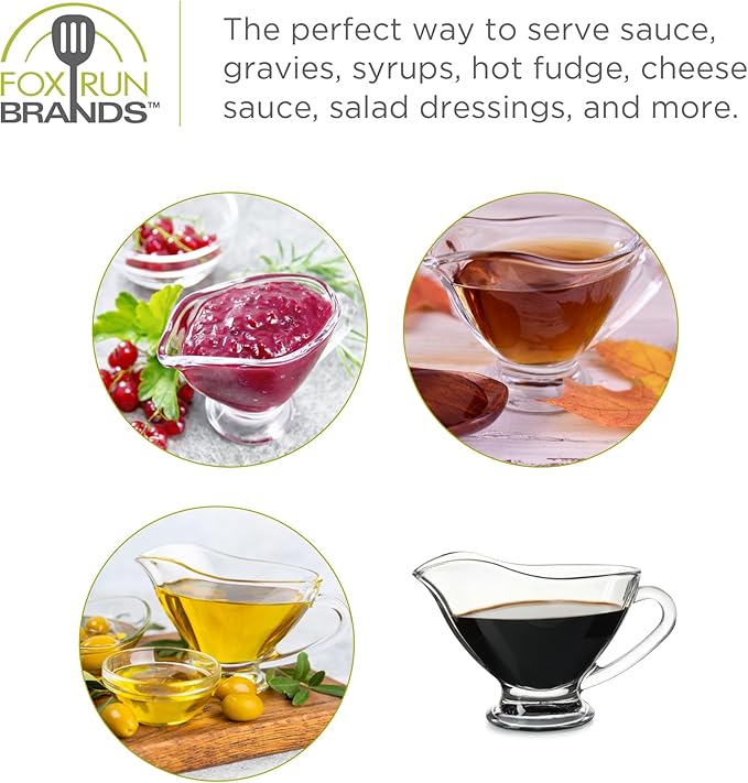 Fox Run Glass Gravy Boat, 9 oz, 270 ml Large Gravy Serving Dish With Handle