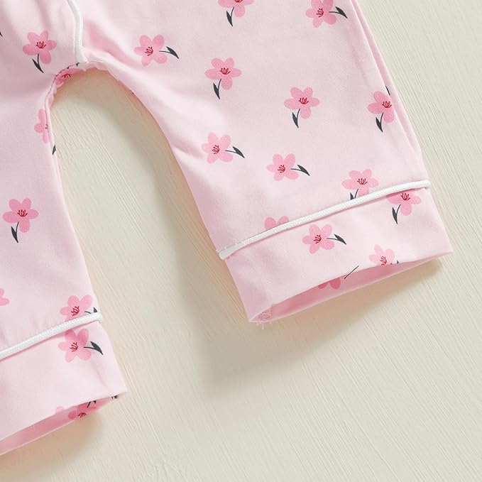 Balaflyie Baby Girl Button Down Pajamas Romper One-Piece Jumpsuit Long Sleeve Sleeper Infant Sleepwear