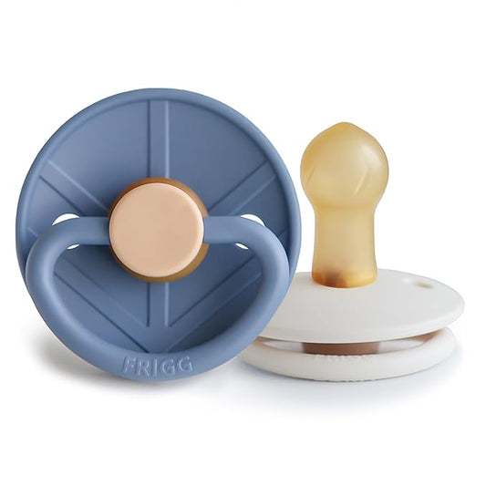 FRIGG Little Viking Natural Rubber Baby Pacifier 2-Pack | Made in Denmark | BPA-Free (Ocean View/Cream, 0-6 Months)
