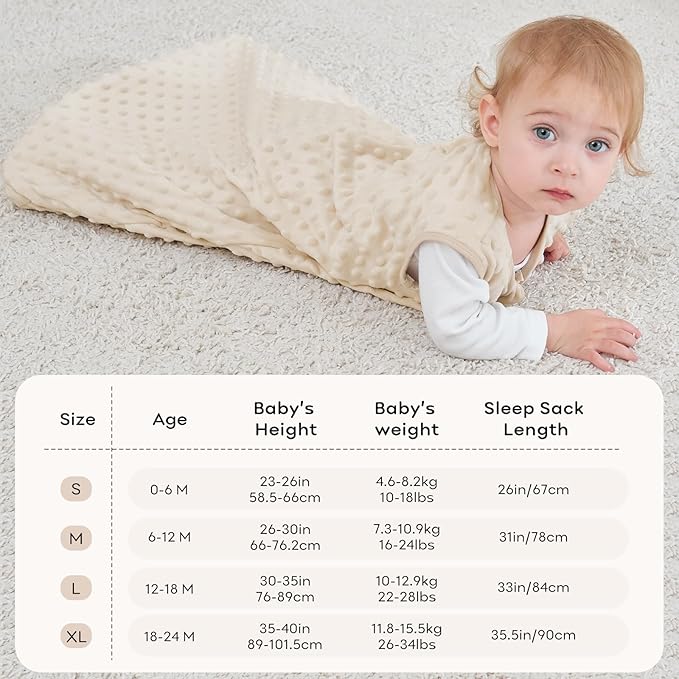 Fleece Baby Sleep Sack 18-24 Months with Plush Dots 1.5 Tog Baby Wearable Blanket with 2-Way Zipper Warm Sleeping Sack for Toddler Infant - XLarge, Coffee