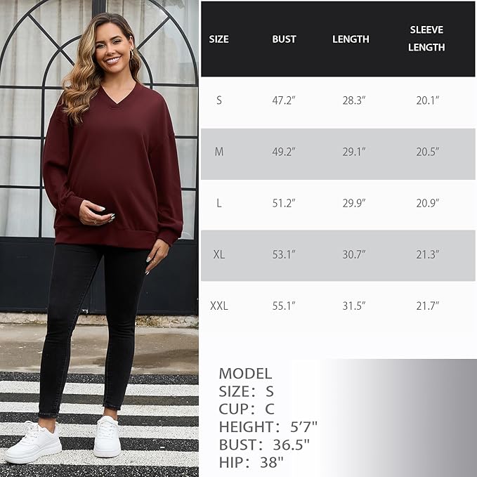 GINKANA Maternity Long Sleeve Shirts V Neck Sweatshirt Casual Tunic Tops Pregnancy Pullover with Pockets