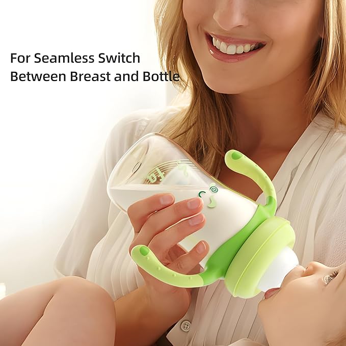 YOHKOH Natural PPSU Baby Bottle with Natural Response Nipple, Newborn Anti-Colic Baby Bottles with Handle, Wide Neck Mushroom Cap Baby Bottle (8.8oz (Pack of 2), Green1)