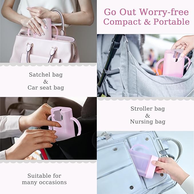 MOMUSE Dual-Lid Squeeze Pouch Holder for Food Pouches & Drink Boxes, Baby Pouch Holder with Larger Capacity, Versatile Design for Self-Feeding, Anti-Squeeze Pouch Holder No Spill No Mess, 2PC Pink