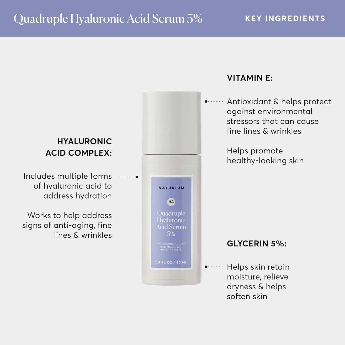 Naturium Quadruple Hyaluronic Acid Serum 5% Jumbo, Hydrating & Plumping Face Serum, Anti-Aging & Moisturizing Skin Care, Fragrance-Free, 2 oz