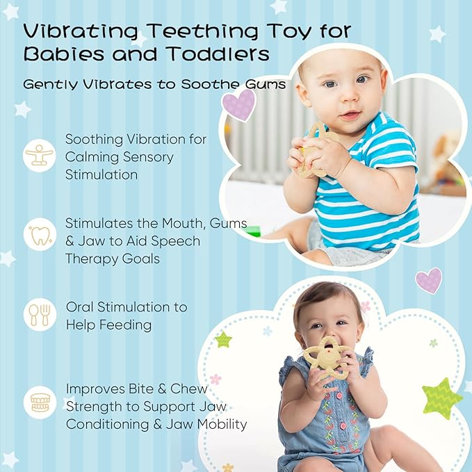 Vibrating Sensory Chew Toy, Teether Teething Toys for Baby 6-18 Months, Sensory Toys for Kids with Autism&Toddler Travel Essential - 3X Vibration Settings, Gifts for Boys Girls