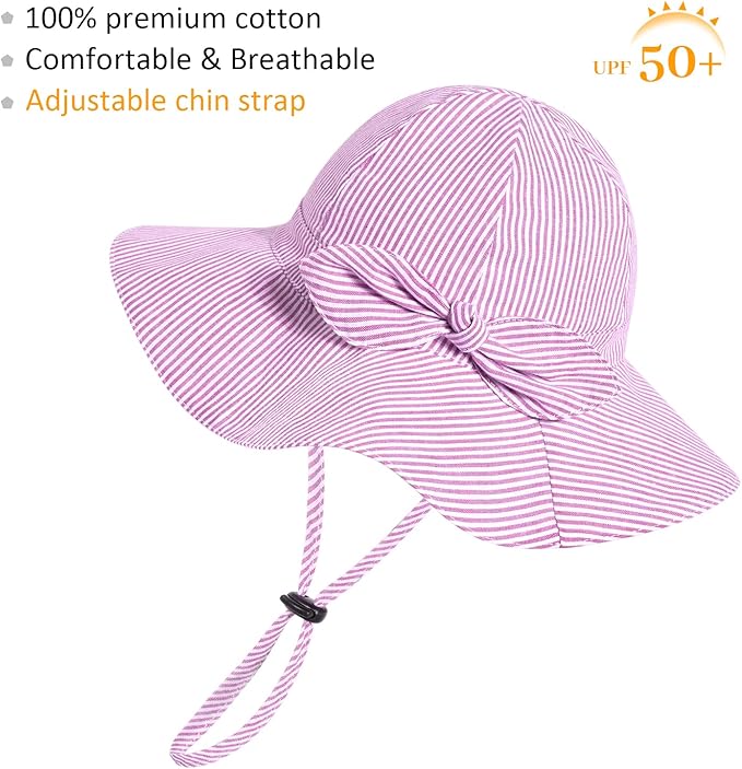 Baby Girl Sun Hat with UPF 50+ Outdoor Adjustable Beach Hat with Wide Brim Bucket Hats
