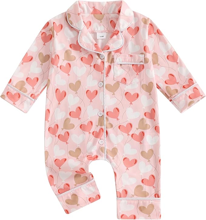 Balaflyie Baby Girl Button Down Pajamas Romper One-Piece Jumpsuit Long Sleeve Sleeper Infant Sleepwear