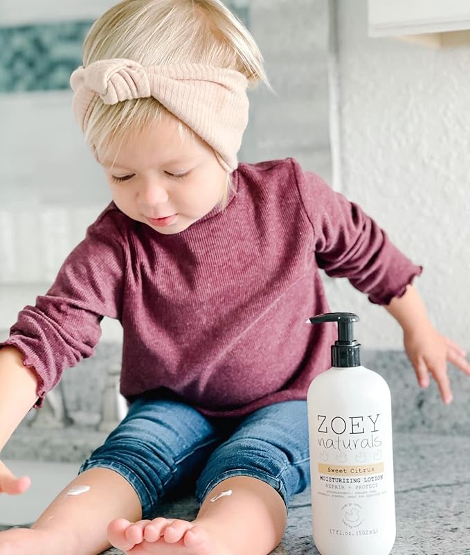 Zoey Naturals Sweet Citrus Baby Lotion - Enriched with Shea, Apricot Oil, Aloe & Avocado - Soothes & Moisturizes with Orange & Pomegranate - Gentle for Eczema Skin, Made in USA