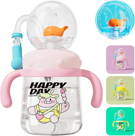 Whale Fountain Tumbler, Spill Proof Straw Cups for Toddlers Interactive Baby Straw Cup & Weighted Sippy Cups, Fun Drinking Cup with Whale Squirt 10oz/300ml