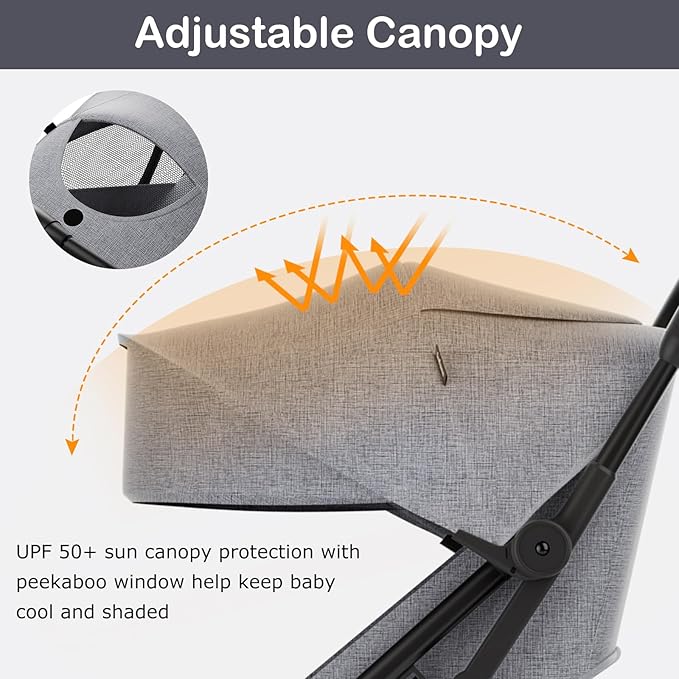 INFANS Ultra-Compact Fold Airplane Ready Travel Stroller, One-Hand Gravity Fold Near Flat Recline Seat, Foldable Toddler Stroller for Infant 0-36 Month