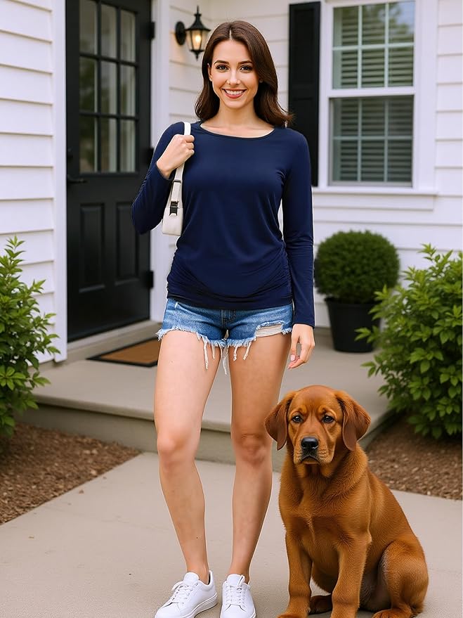 Maternity Shirts Long Sleeve Pregnancy Top for Women with Crew Neck Casual Tee Shirts