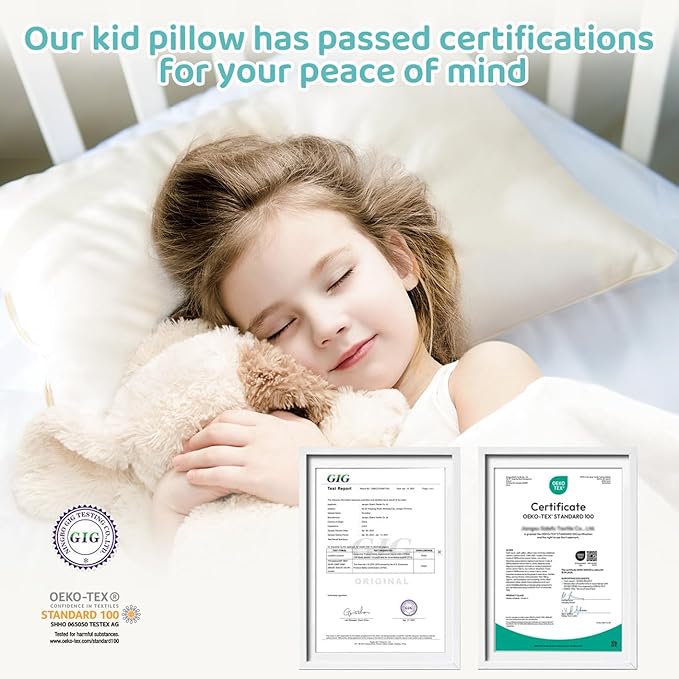 LOFE Organic Toddler Pillow with Pillowcase - 13x18 Toddler Pillow with 100% Organic Cotton Shell, Adjustable Loft Organic Kid Plilow, Machine Washable, Soft, Perfect for Kids&Toddler&Children