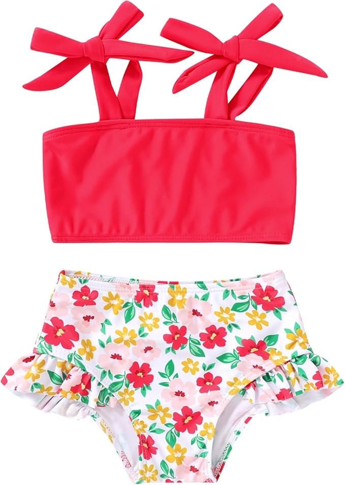 YOUNGER TREE Toddler Girls Two Pieces Swimsuit Color Block Stripe Swimwear Summer Beach Bathing Suit 18M-5T