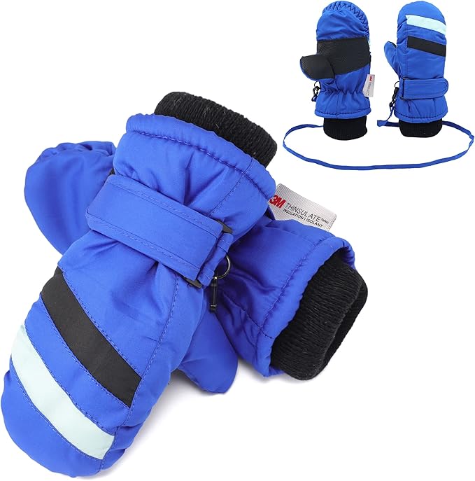 F Flammi Toddler Kids Snow Mittens with String Waterproof Ski Mittens Thinsulate Winter Gloves for Baby Girls Boys