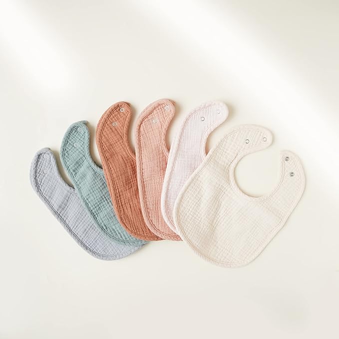 Konssy 6-Pack Muslin Baby Bibs for Boys & Girls, Soft Cotton Absorbent Bandana Drool Bibs for Drooling & Teething