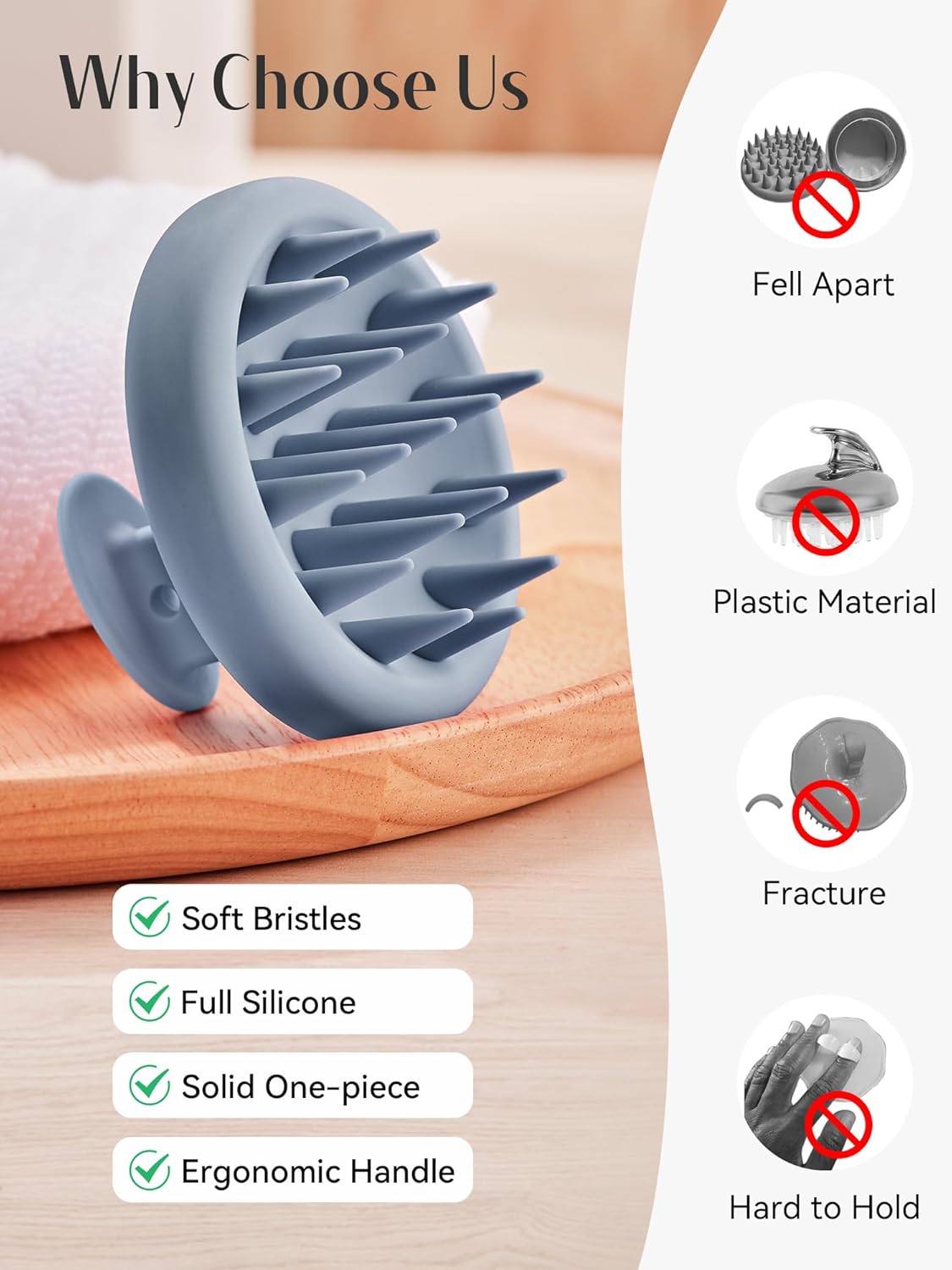 HEETA Scalp Massager Hair Growth, Scalp Scrubber with Soft Bristles, Integrated Silicone Design, Exfoliator for Dandruff Removal & Relaxation, Shampoo Brush Fit Wet Dry Hair Use, Dark Blue