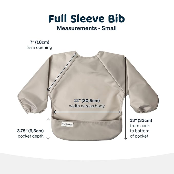 Tiny Twinkle Long Sleeve Bib for Babies & Toddlers – 2 Pack Waterproof Smock Bibs for Eating – Machine Washable & Mess-Proof, Baby Feeding Essential & Shower Must-Have (Grey Indigo,6–24M)