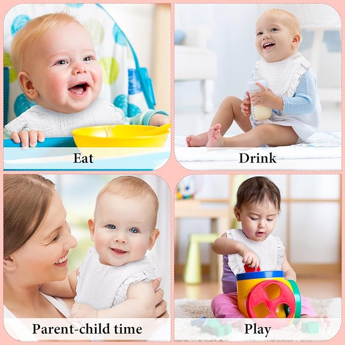 Kenning 18 Pcs Muslin Drool Baby Bibs Baby Girl Ruffle Bibs Absorbent Cotton with Snap Button for Boys Girls