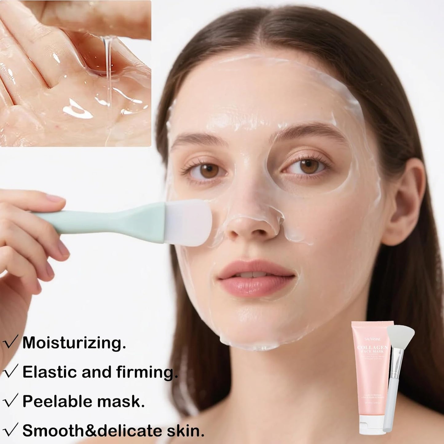 Collagen Overnight Wrapping Peel Off Face Mask - Deep Hydration Care, Reduce Sagging & Dullness, Hydrolyzed Collagen Glass Skin Peel Off Mask, Korean Skincare