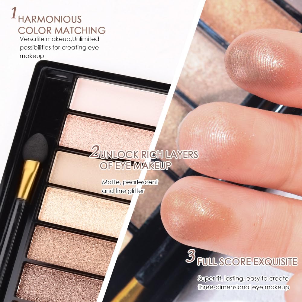 12 Colors Eyeshadow Palette – Neutral Warm Tone Matte & Glitter Eye Makeup Palette, High Pigment Waterproof Eyeshadow Kit for Women – Blendable Natural Brown, Nude, Rose Gold Shimmer Makeup 01#
