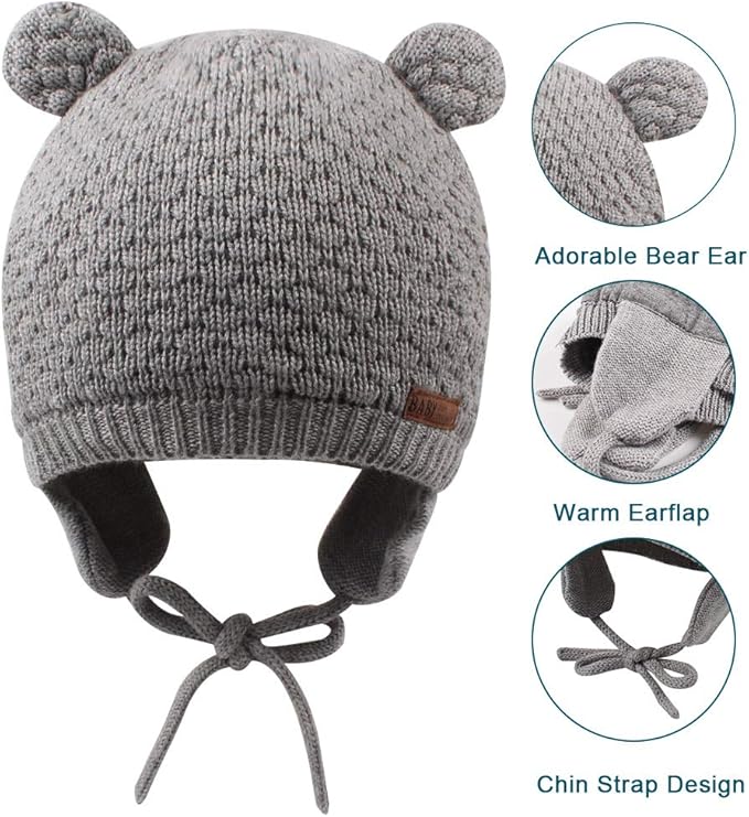 XIAOHAWANG Baby Hat Cute Bear Toddler Earflap Beanie Warm for Fall Winter