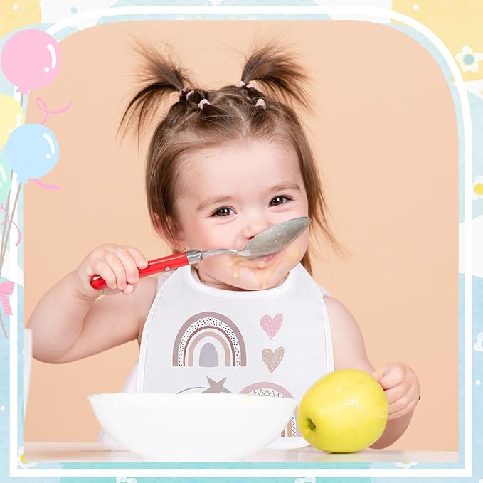 Toulite 6 Pcs White Bibs for Baby Washable Reusable Waterproof Cotton Feeder Bibs with Double Sided Design for Baby Shower Activity and Gifts