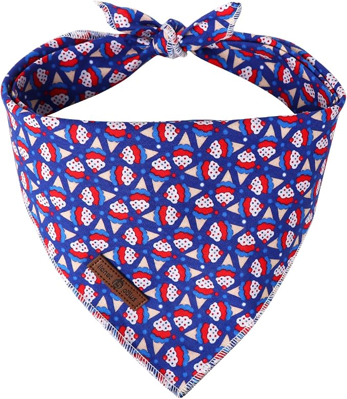 Lionet Paws Cotton Dog Bandanas, Comfortable Blue Red Sundae Dog Bandana Scarf by lionetpaws