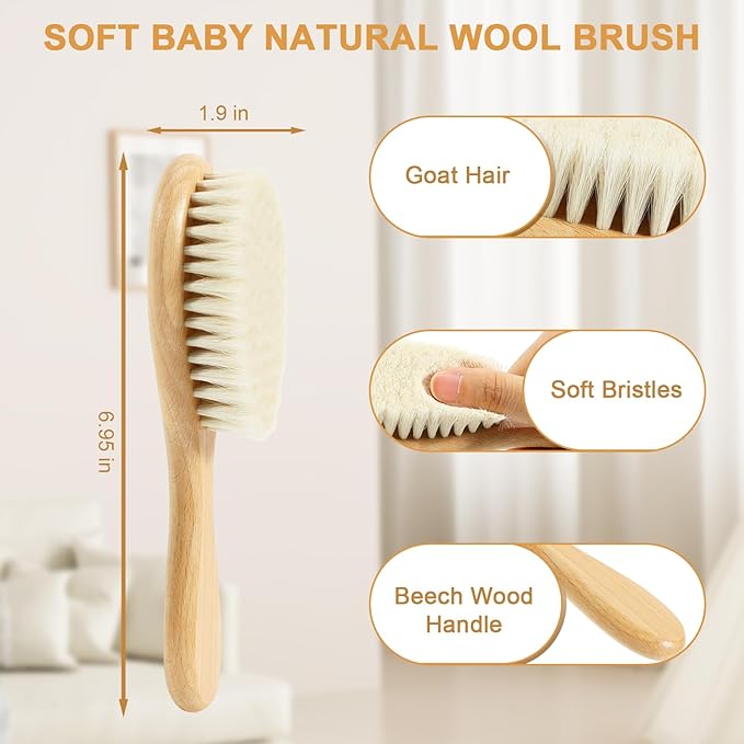 Soft Baby Hair Brush Toddler Hair Brush Soft Bristle Hair Brush with Wooden Handle Soft Bristle for Newborn Hair Brush for Wet Dry Hair Styling Hair Accessories