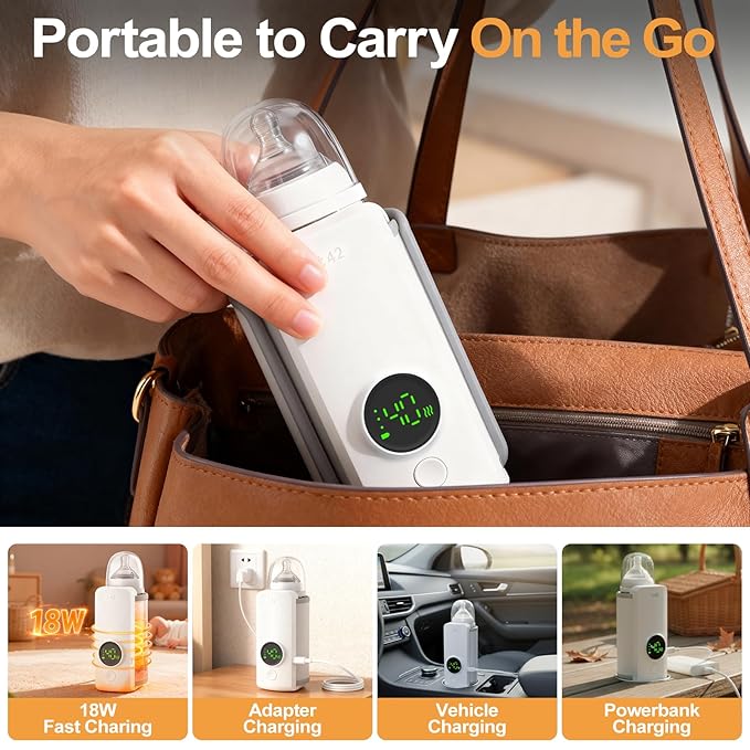 Solve The Milk Warming Dilemma Portable Bottle Warmer Requires no Water Rapid Heating with no Waiting 5-Hour Extended Heat Retention with Precise Temperature Control Enjoy Comfortable Feeding Anytime