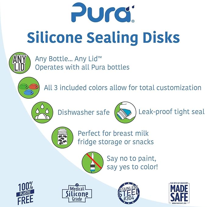 Pura Kiki Bottle Silicone Sealing Disks | Plastic-Free, Medical Grade, Unbreakable, Airtight | Baby Formula Milk, Food Storage, Breastmilk Storage for Travel - Moss & Mint