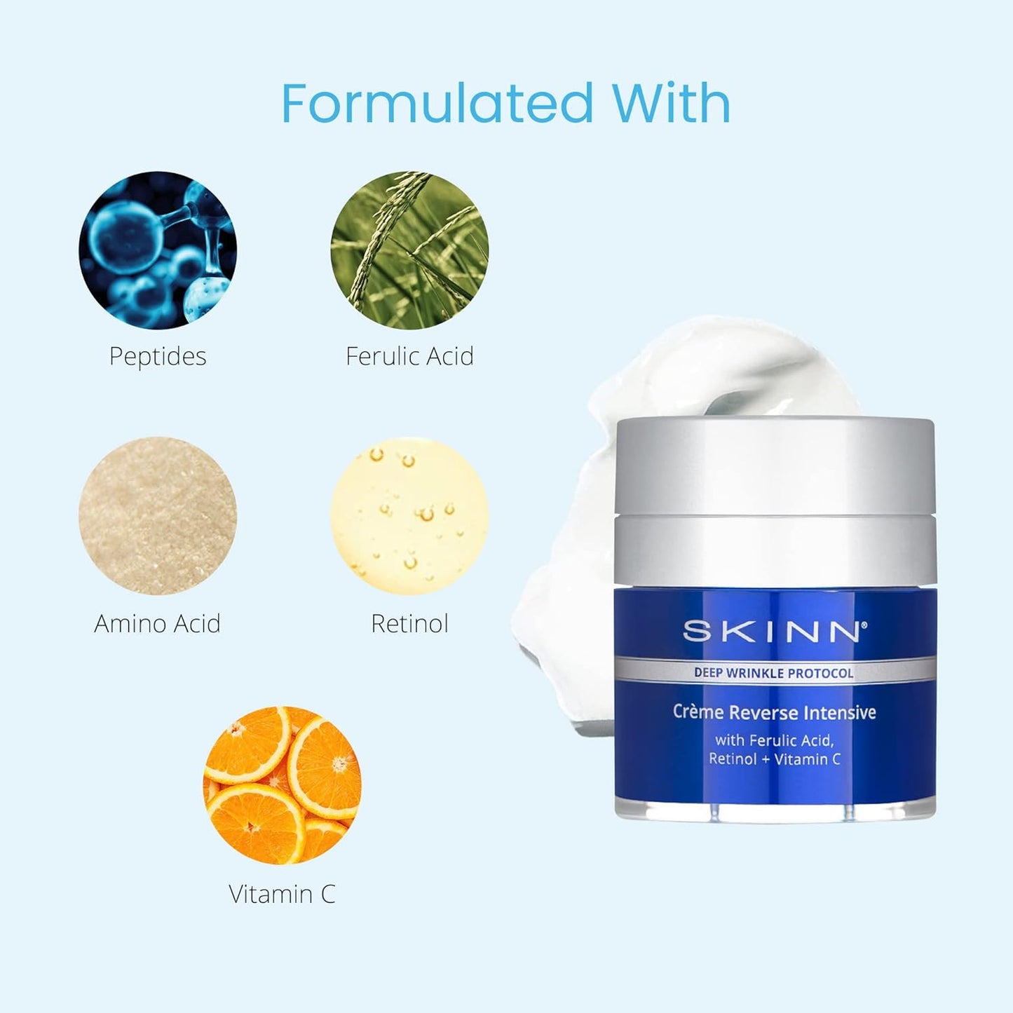 SKINN Crème Reverse with Ferulic Acid, Retinol and Vitamin C-Crème Reverse Intensive-Anti-Aging Cream with Hyaluronic Acid to Plump Skin Vitamin C Help to Improving Tone, Firmness of Skin