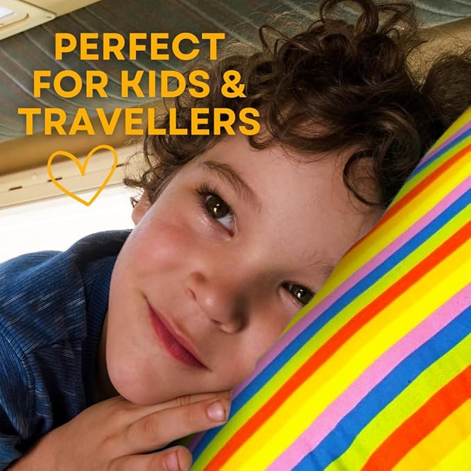 kinder Fluff Kids Pillow (2Pack) 16x24in - Youth Pillows for Kids Age 7+, 100% Cotton Sateen Stripes 300T, Down Alternative Fill, Machine Washable - Children, Decor & Travel Cushion - Rainbow - L