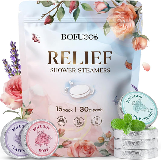 Shower Steamers Aromatherapy 15 Pack, Shower Bombs with Natural Essential Oils, Relaxation & Self Care Gifts for Women Teen Girls Mom, Birthday Christmas Stocking Stuffers White Elephant Gifts