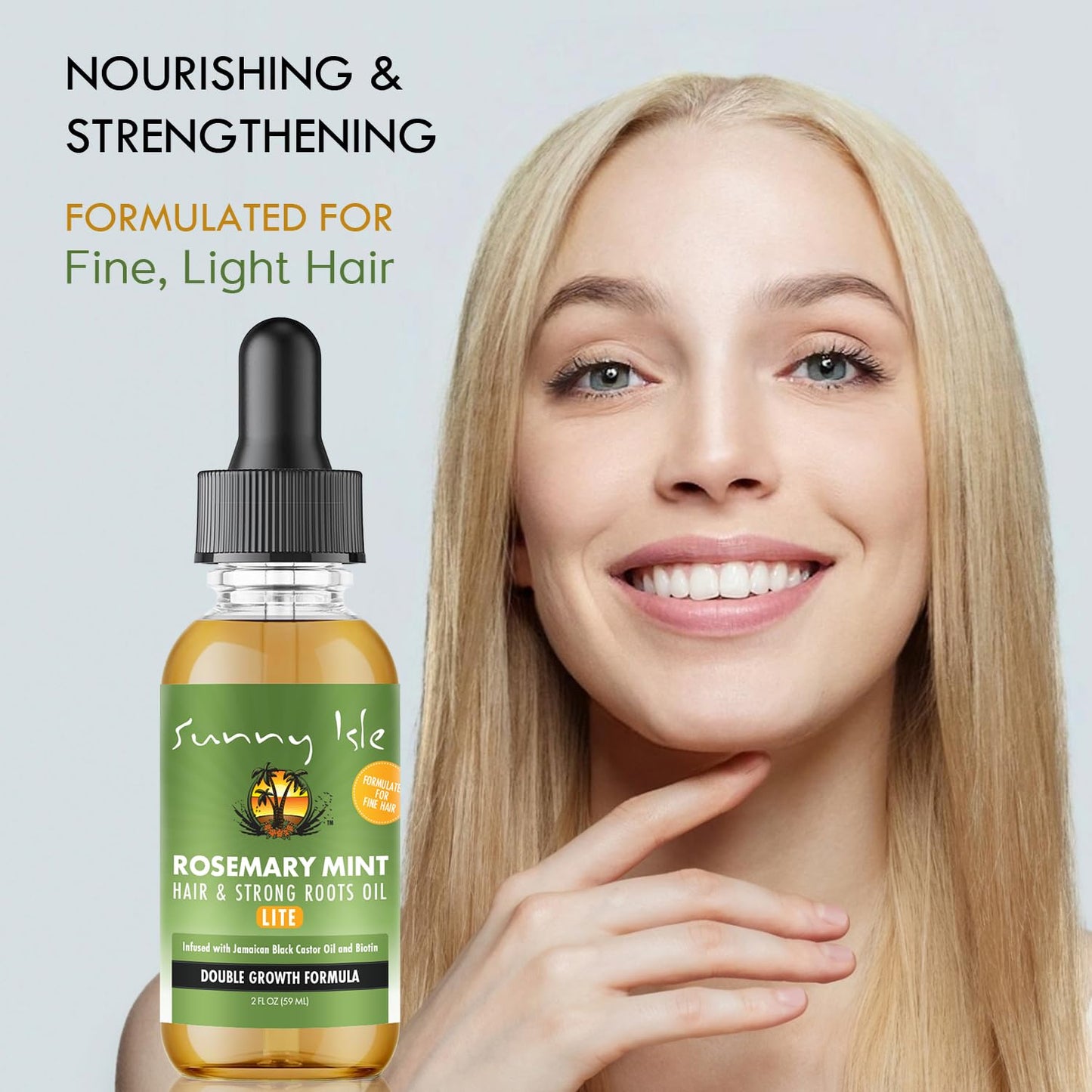Sunny Isle Rosemary Mint Hair and Strong Roots Oil Lite 2oz | For Light, Thin Hair | Infused with Biotin & Jamaican Black Castor Oil | Nourish Hair Follicles | Dry Scalp, Split Ends