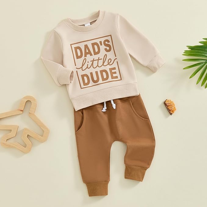 Toddler Baby Boy Fall Winter Outfit Long Sleeve Letter Print Sweatshirts and Jogger Pants Infant Boy Clothes