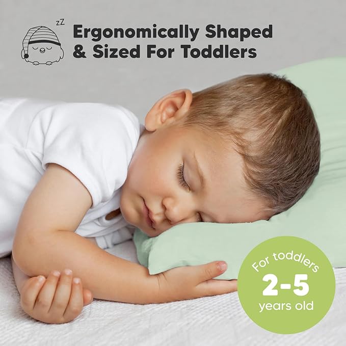 Toddler Pillow with Pillowcase - 13x18 My Little Dreamy Kids Travel Bed Pillows for Sleeping, Organic Cotton Small Pillowcase, Soft & Breathable, Machine Washable, Toddlers 2-5 Years Old (Sage)