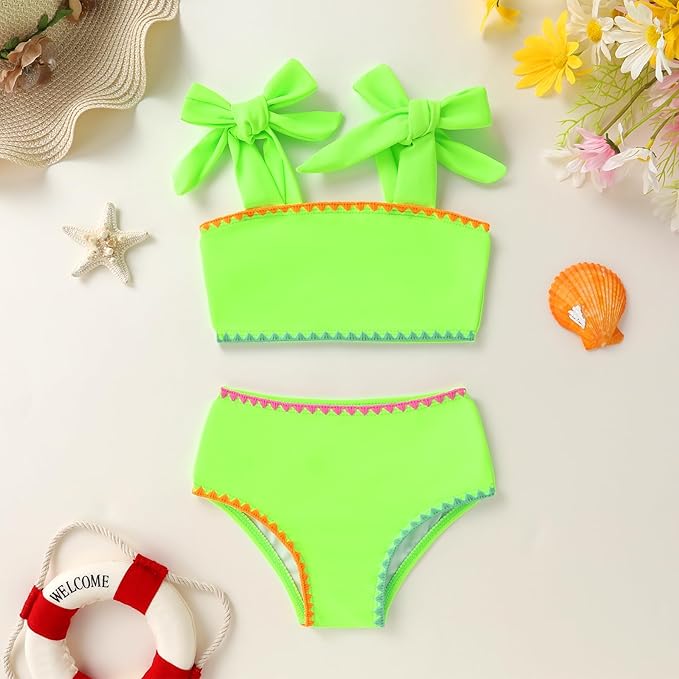 YOUNGER TREE Toddler Girls Two Pieces Swimsuit Color Block Stripe Swimwear Summer Beach Bathing Suit 18M-5T