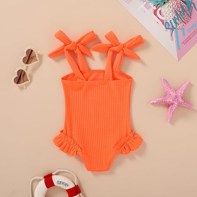 Happy Town Toddler Swimsuit Girl Solid Color Stripe One-Piece Baby Bathing Suits