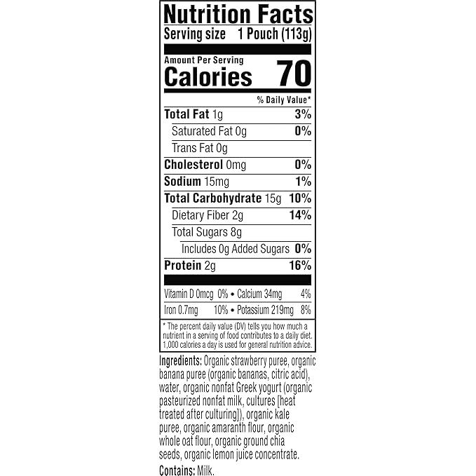 Plum Organics Kale, Strawberry, Banana, Amaranth Oat and Greek Yogurt Baby Food in Pouch, Organic Food Squeeze, Non GMO, 4 Ounce (Pack of 6)