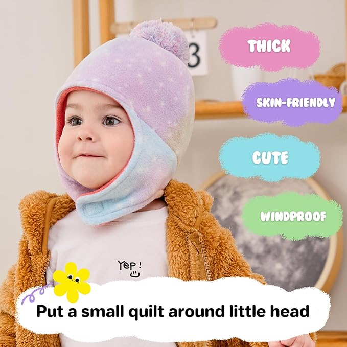 Baby Beanie Hat Pom Full Hood Hat Toddler Winter Hat Fleece Earflap Cap for 6M-4T Boys Girls Winter
