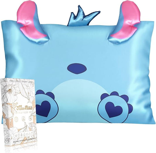 Toddler Pillowcases 13"x18" for Kids - Cute Cartoon Soft Breathable Silk Pillow Cases for Hair and Skin with Hidden Zipper for Girls Fun Kawaii Design for Bedding, Heart Blue